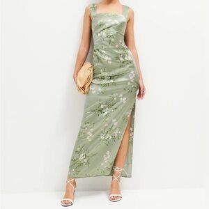 Reformation Women's Green Earl Draped Floral-print Silk-charmeuse Maxi Dress